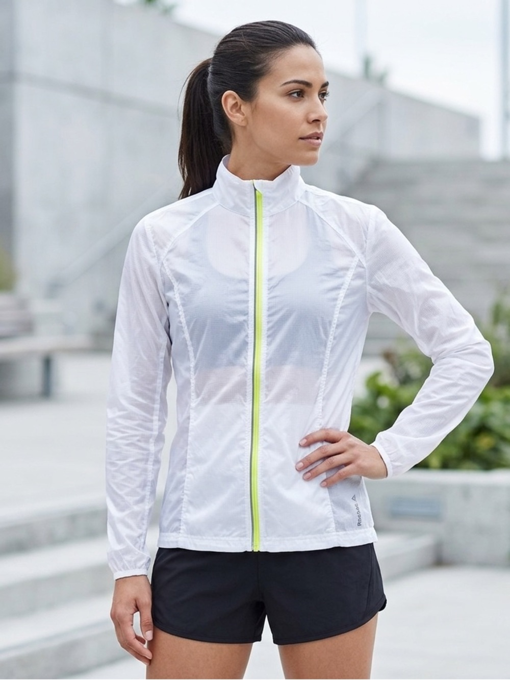 Reebok Nylon Athletic Jacket, Women’s Size Medium, White Yellow Running Jacket